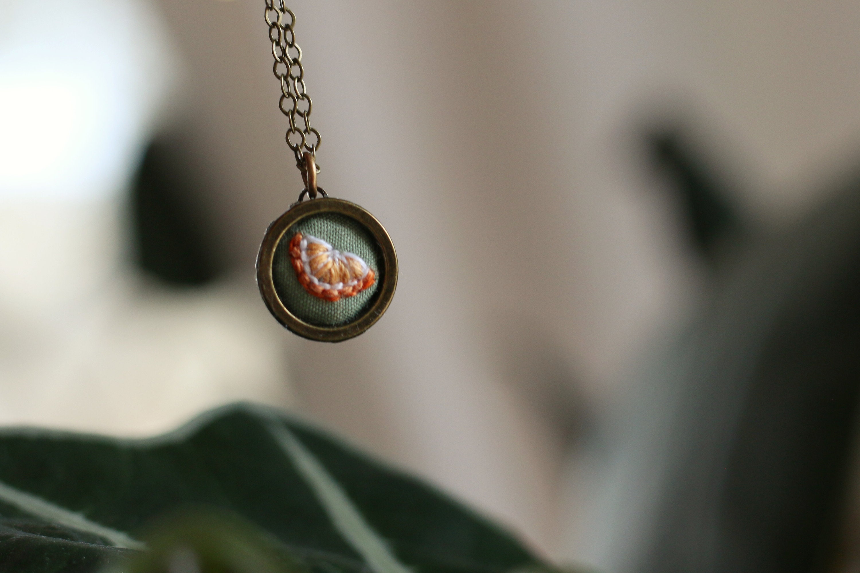 Tiny Fruit Charm- hand embroidered necklace, miniature