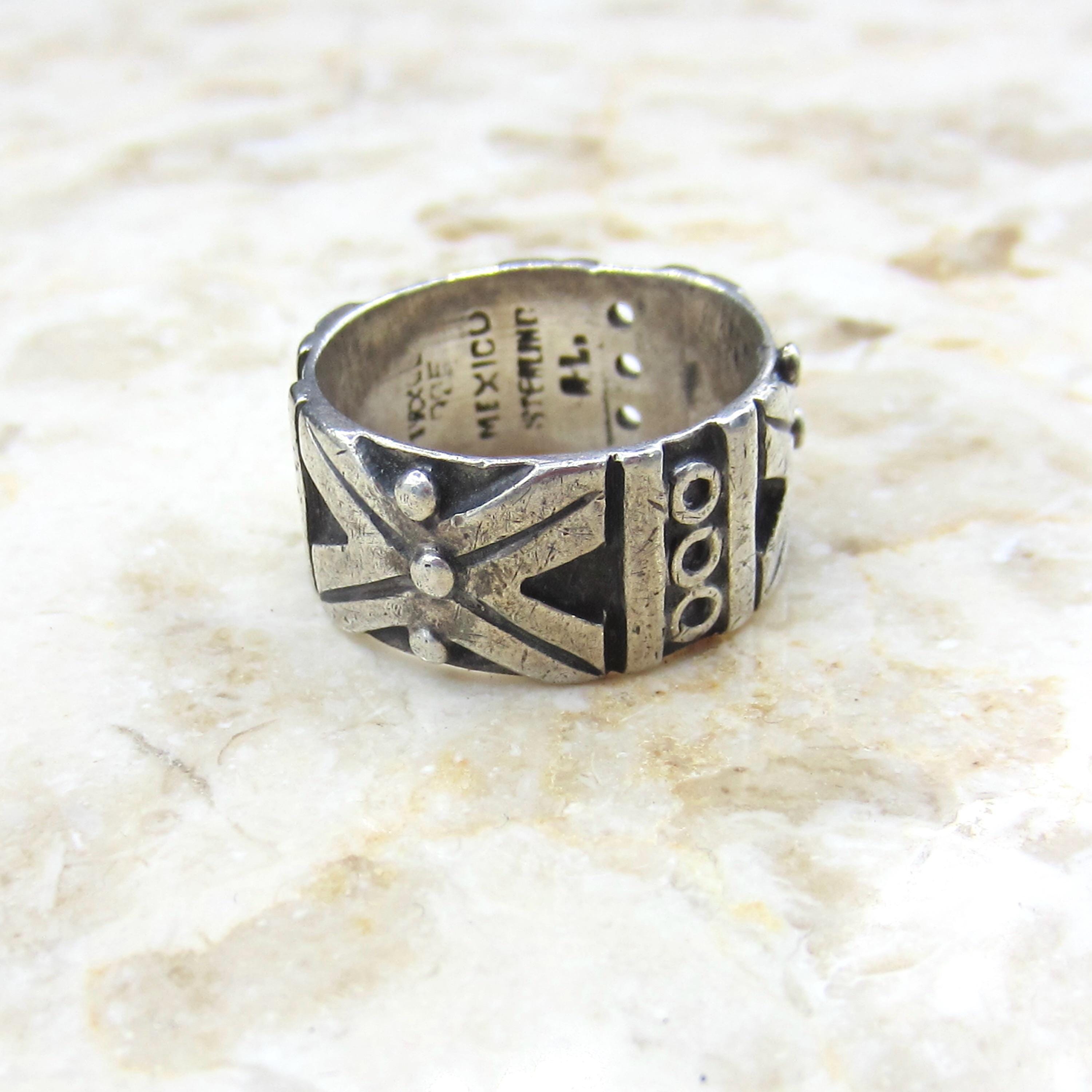 Vintage Taxco Mexican Sterling Silver Tribal Band Ring - Etsy