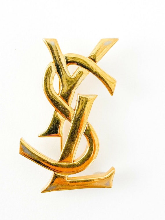 ヴィンテージ YSL イヴ・サンローラン ロゴ ブローチピン - ゴールド