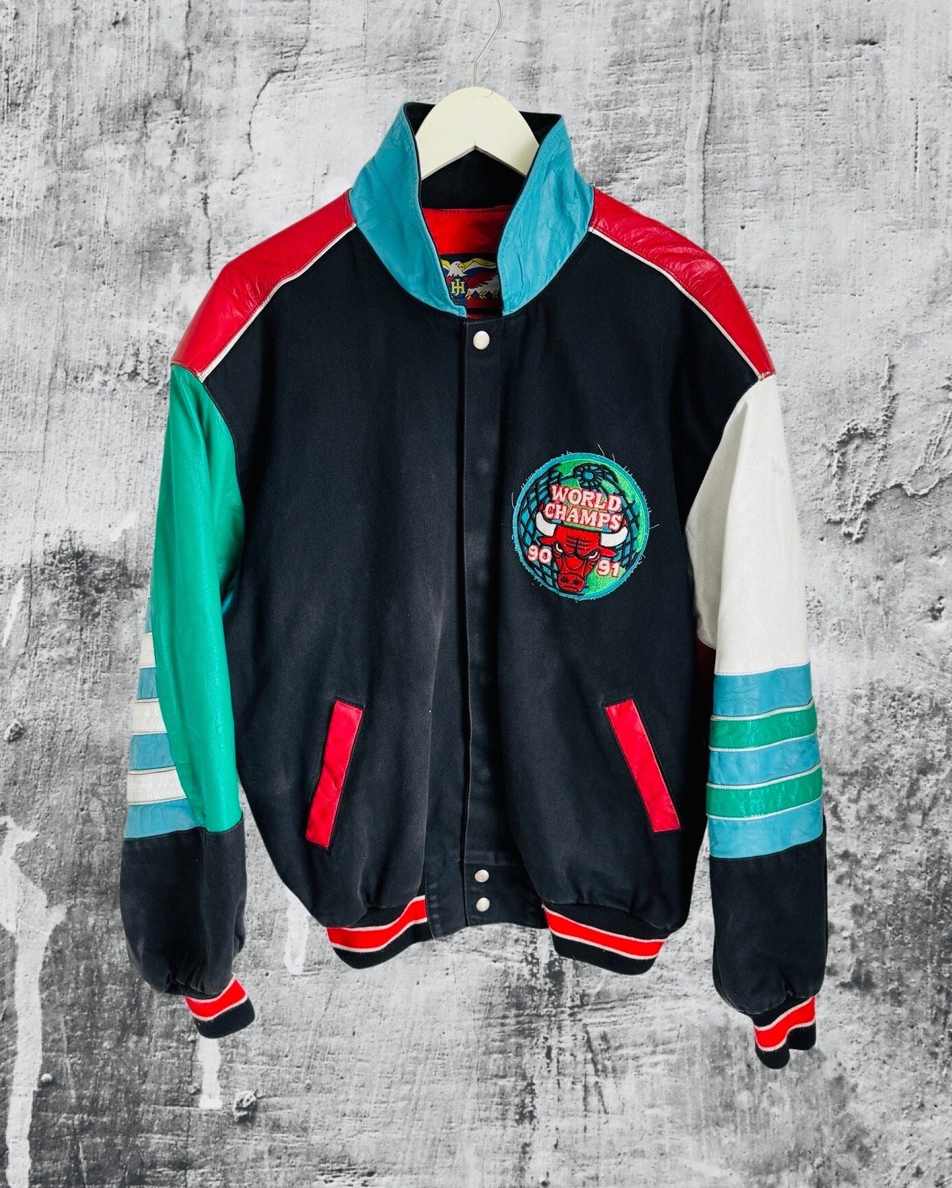 Vintage 90's Chicago Bulls Leather Varsity Jacket - Jeff Hamilton