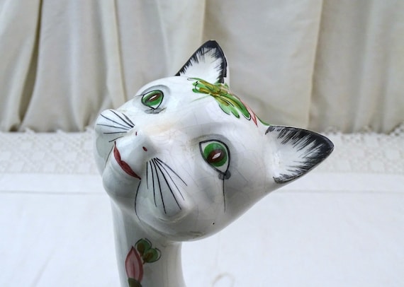 ヴィンテージ ミッドセンチュリー イタリア製陶器 首の長い猫の置物
