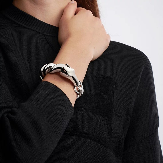 HERMES Sterling Silver Galop Cuff Bracelet Large Model Size Small