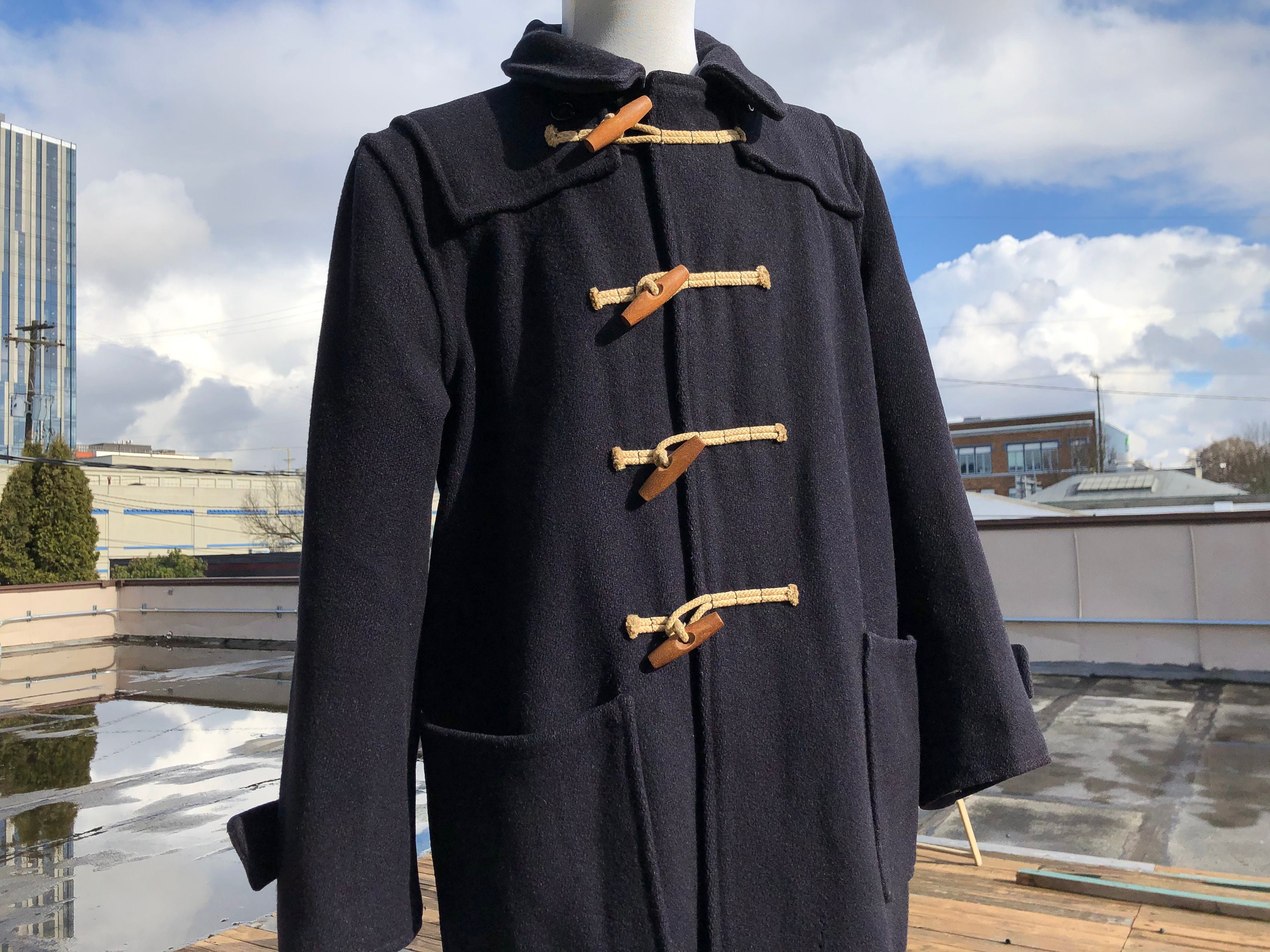1940s True Vintage Mens Navy Blue Wool Mackintosh Duffle Overcoat