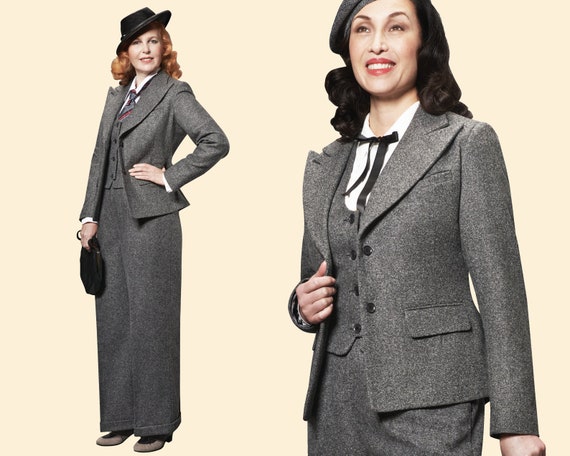40s 30s 20s Grey Tweed Ladies Jacket 100% Virgin Wool 1940 1930