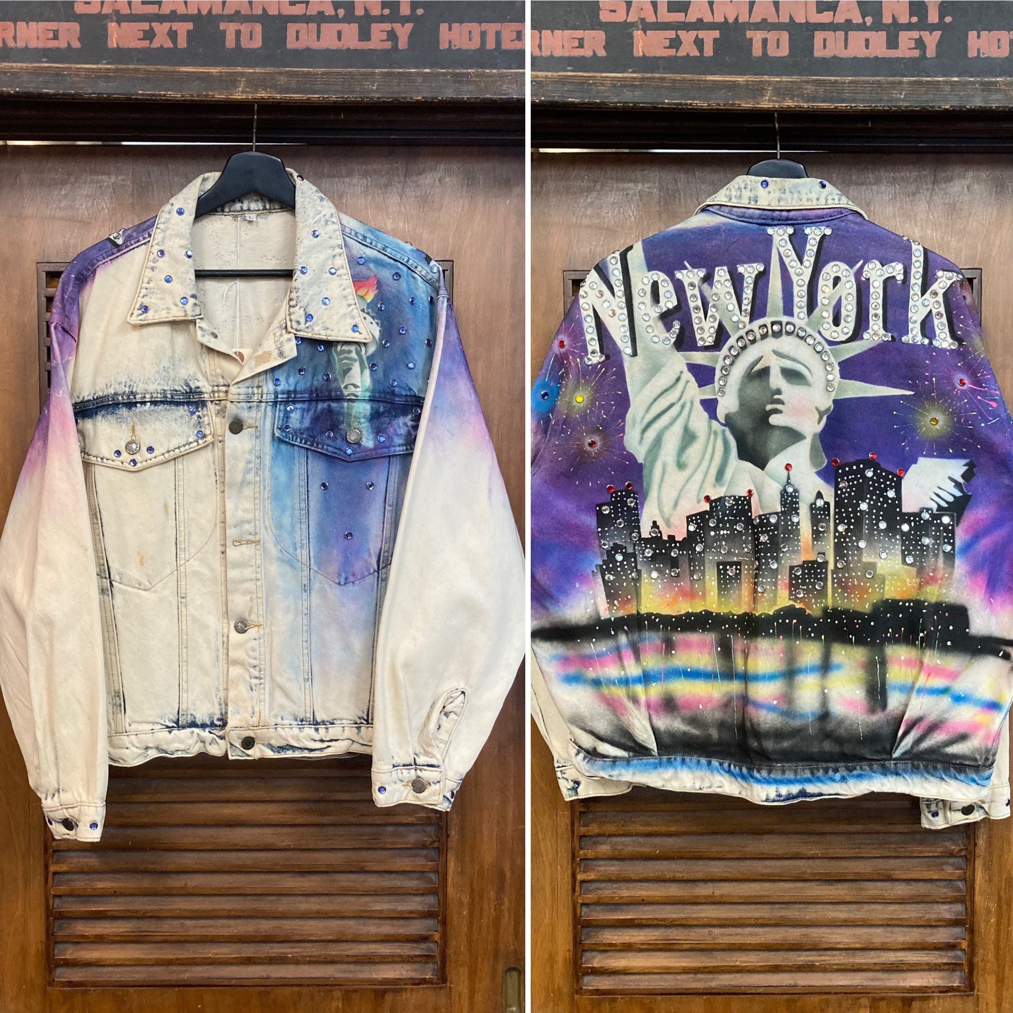 Vintage 1980's “tony Alamo” Style New York Artwork Denim Jacket