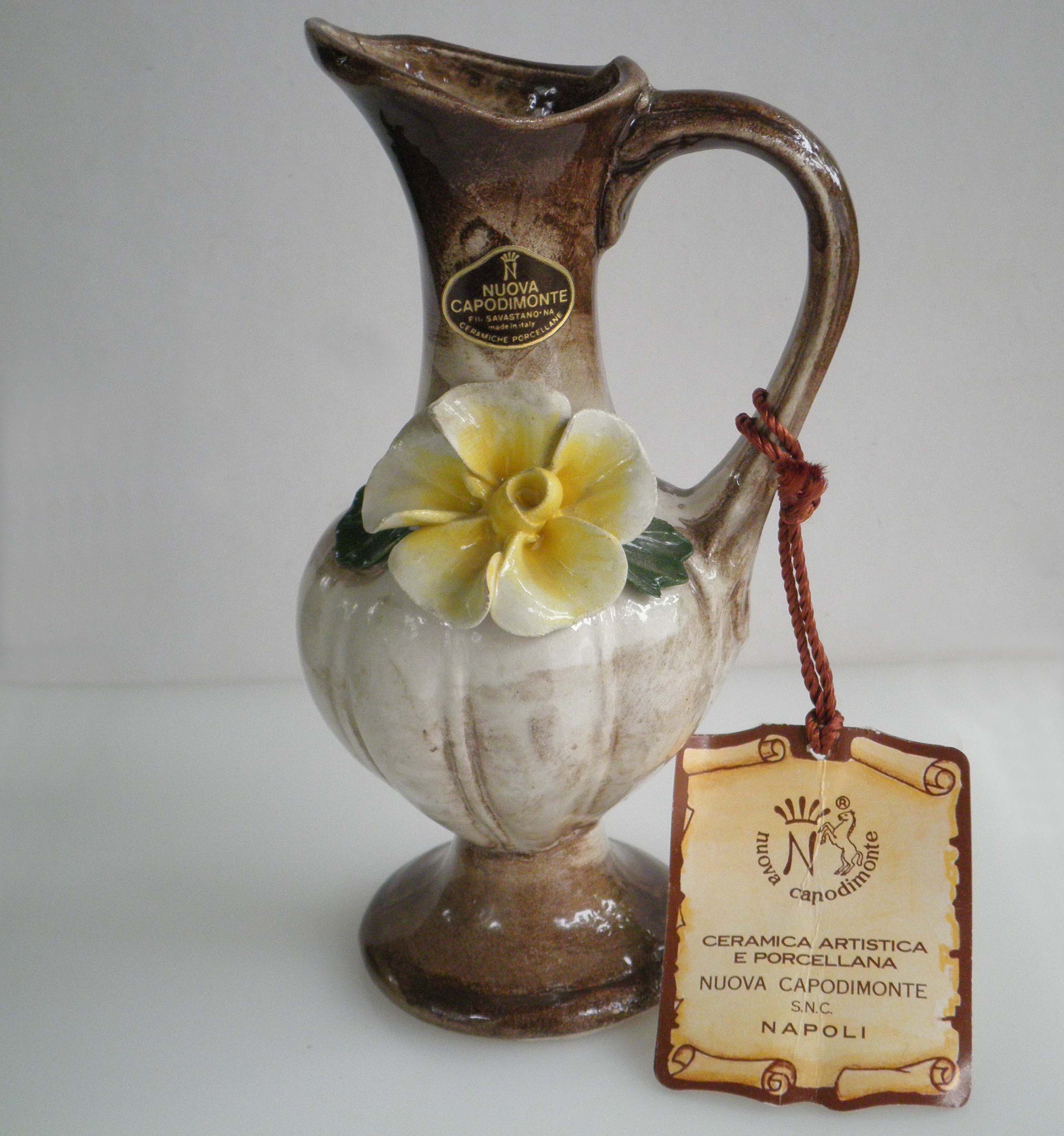 Vintage Nuova Capodimonte Porcelain Pitcher Vase, Hand-painted