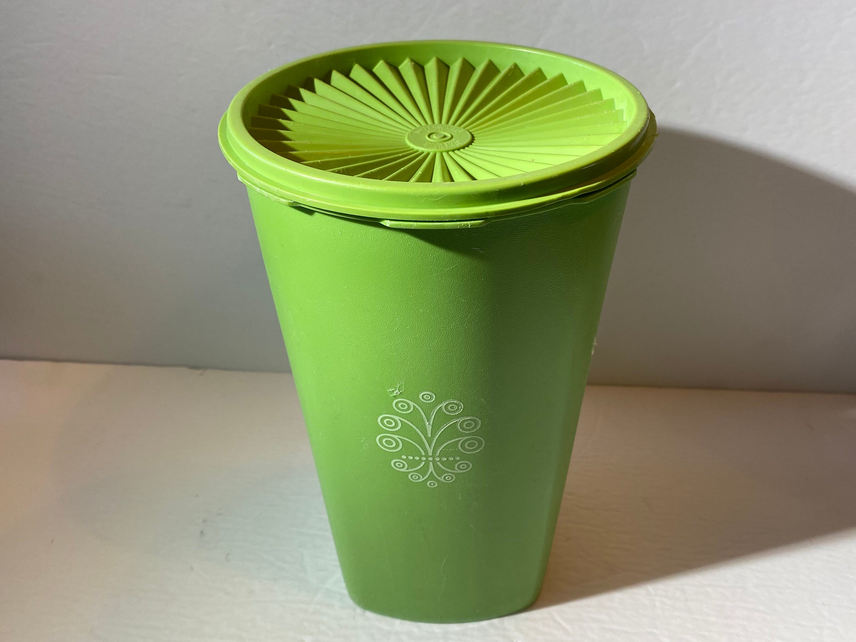Vintage TUPPERWARE Green Tall Canister 1222 Servalier Snap on Lid