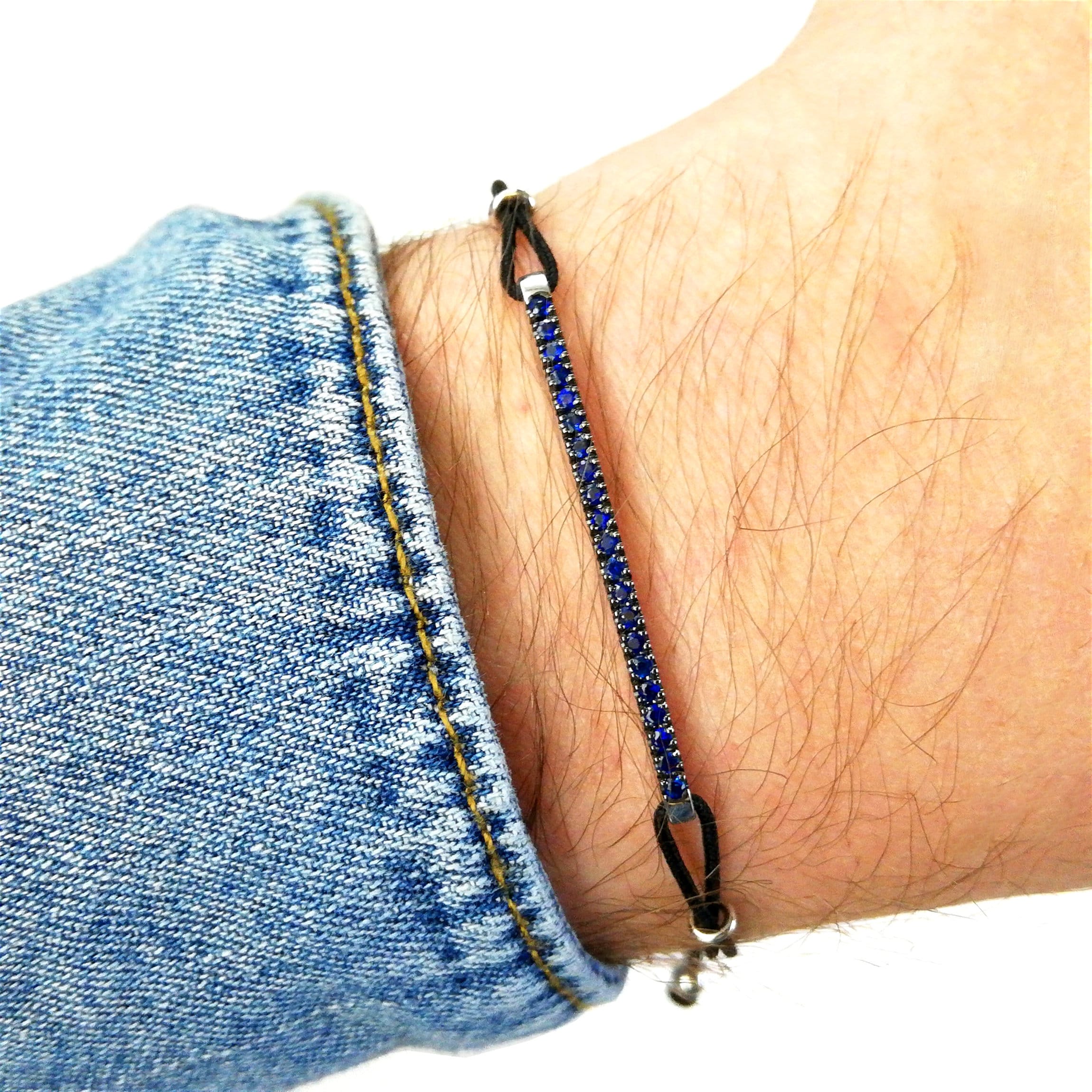 Mens Blue Sapphire Tennis Bracelet 18k Gold, Adjustable Bracelet