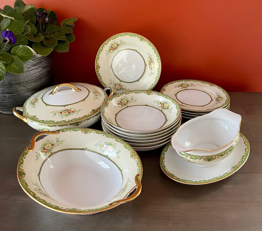 Noritake Morimura China With Green M Mark - Vintage Dinnerware and
