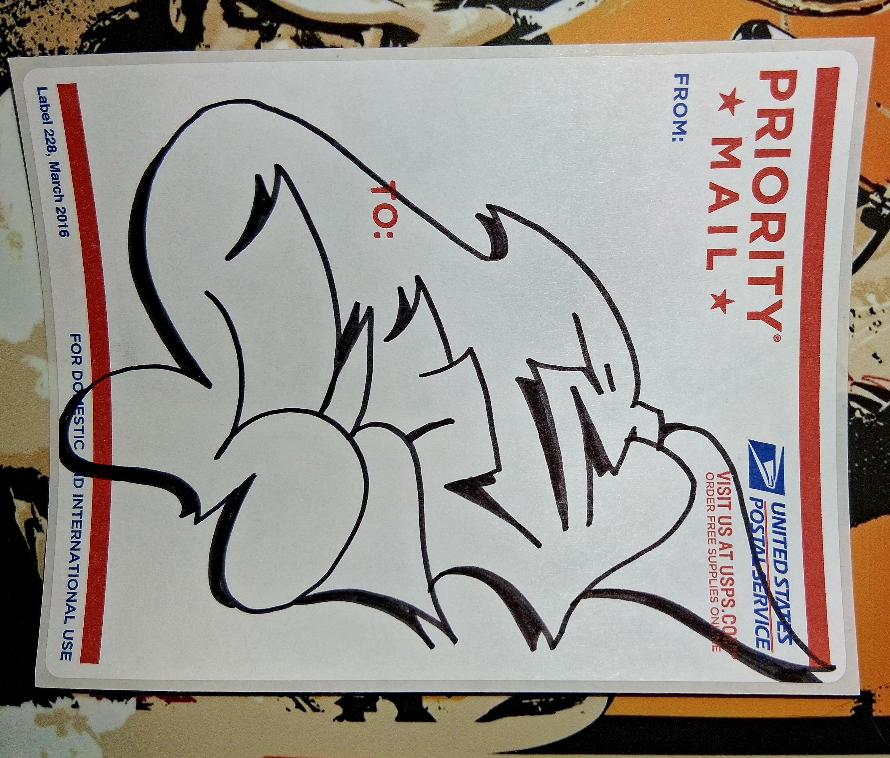 Hand-drawn Graffiti Street Art Sticker, USPS Label by Bronx Artist