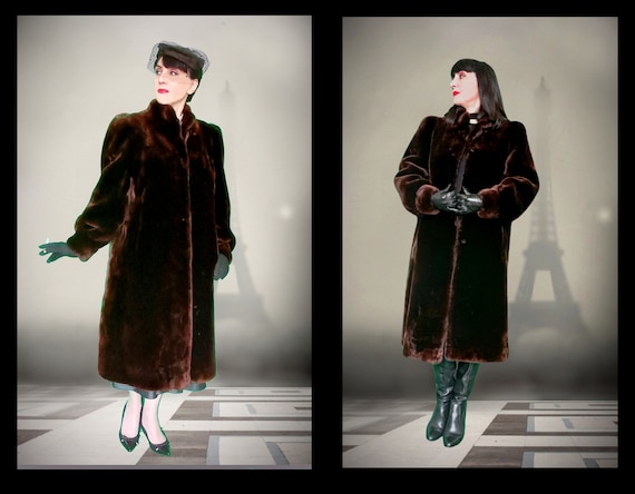 Vintage 1980s Does 1940s Mouton Fur Coat Very Glossy Sheen so Soft