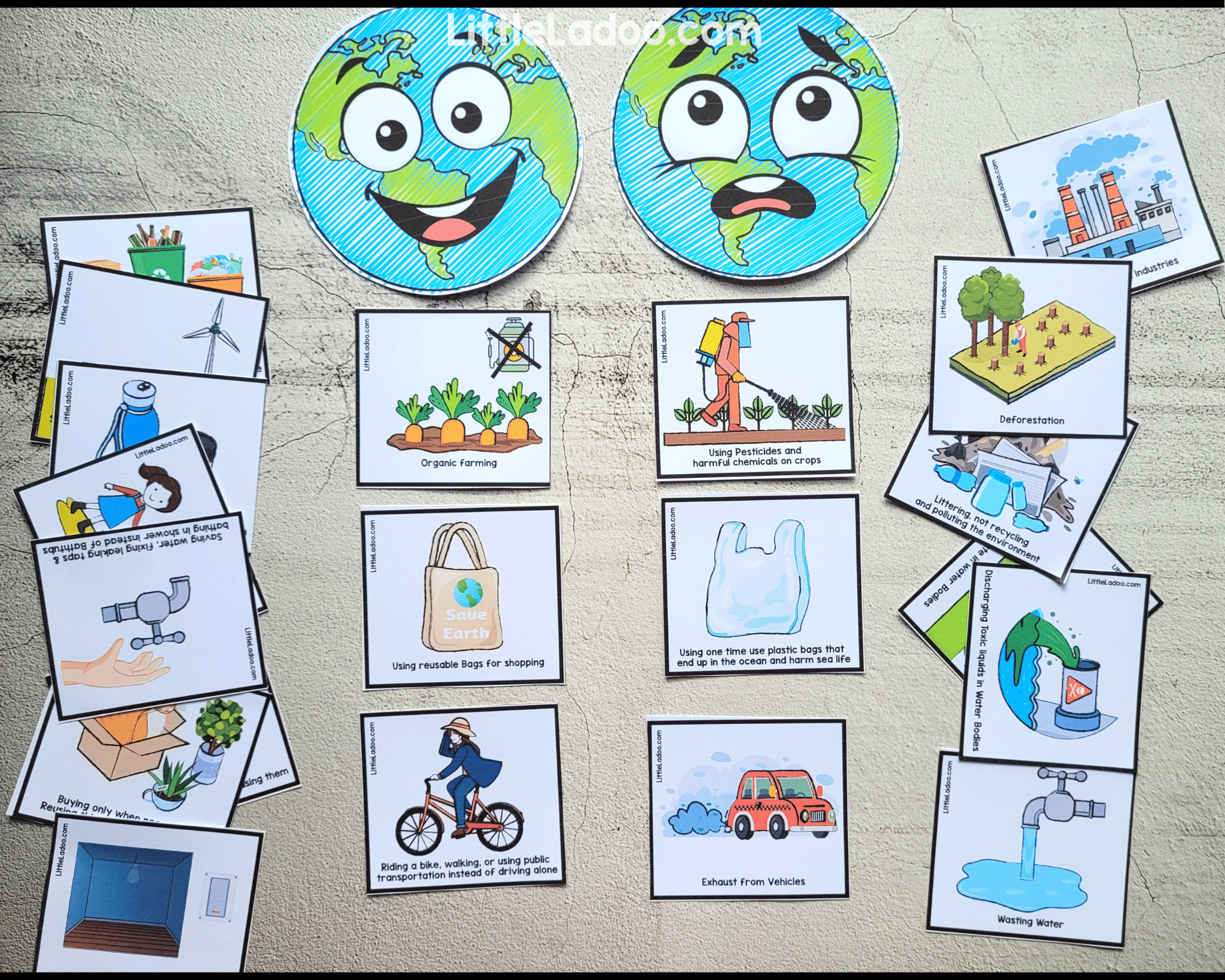 Happy Earth Vs Sad Earth Sorting Cards, Earth Day Printable, Earth