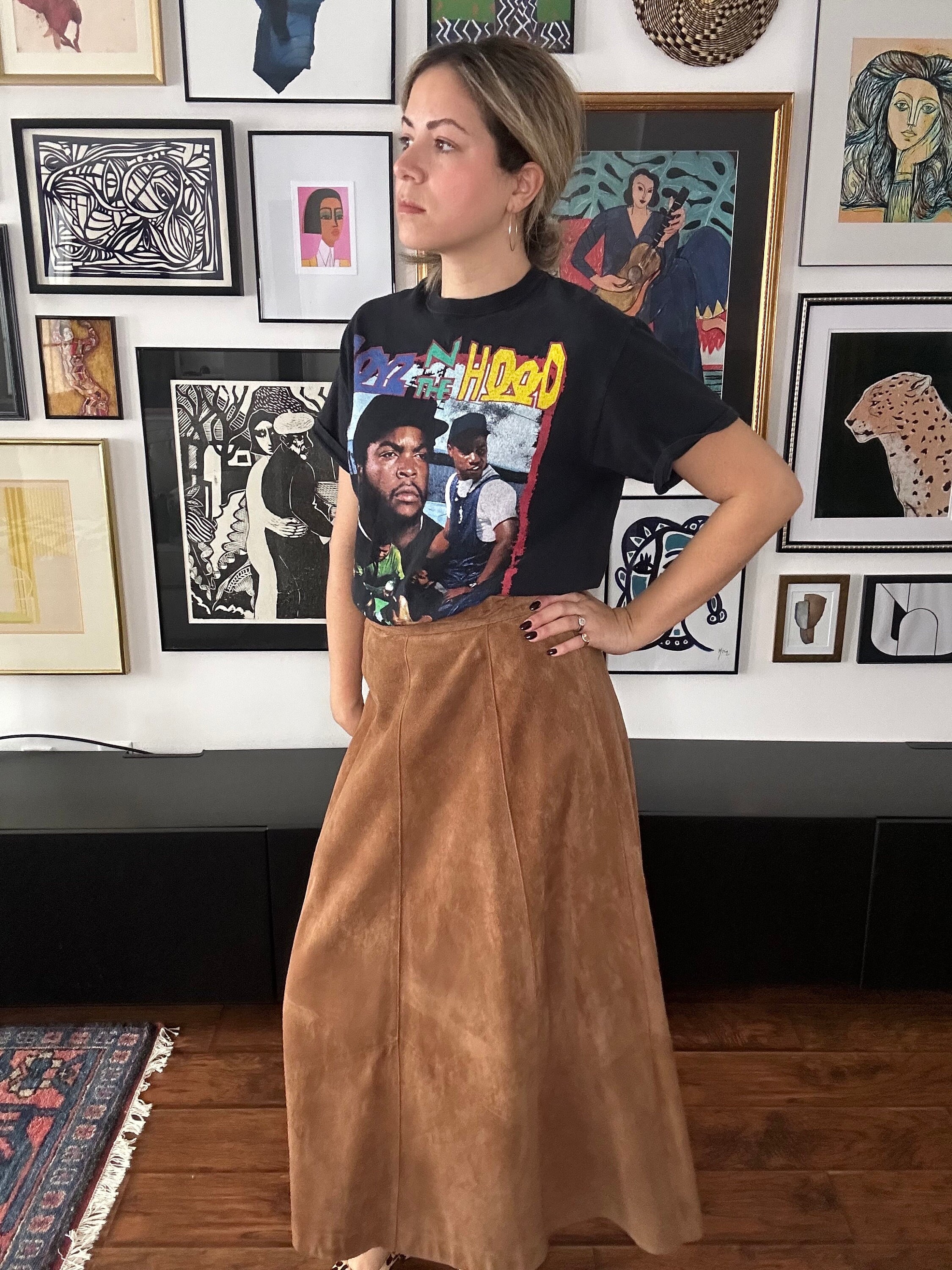 bent used clothing suede patchwork skirt 1970s Patchwork Suede