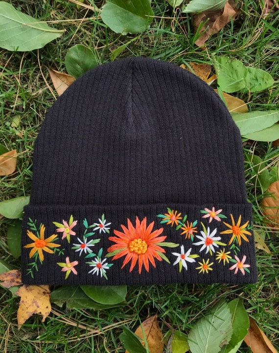 Custom Floral Embroidered Beanie - Etsy