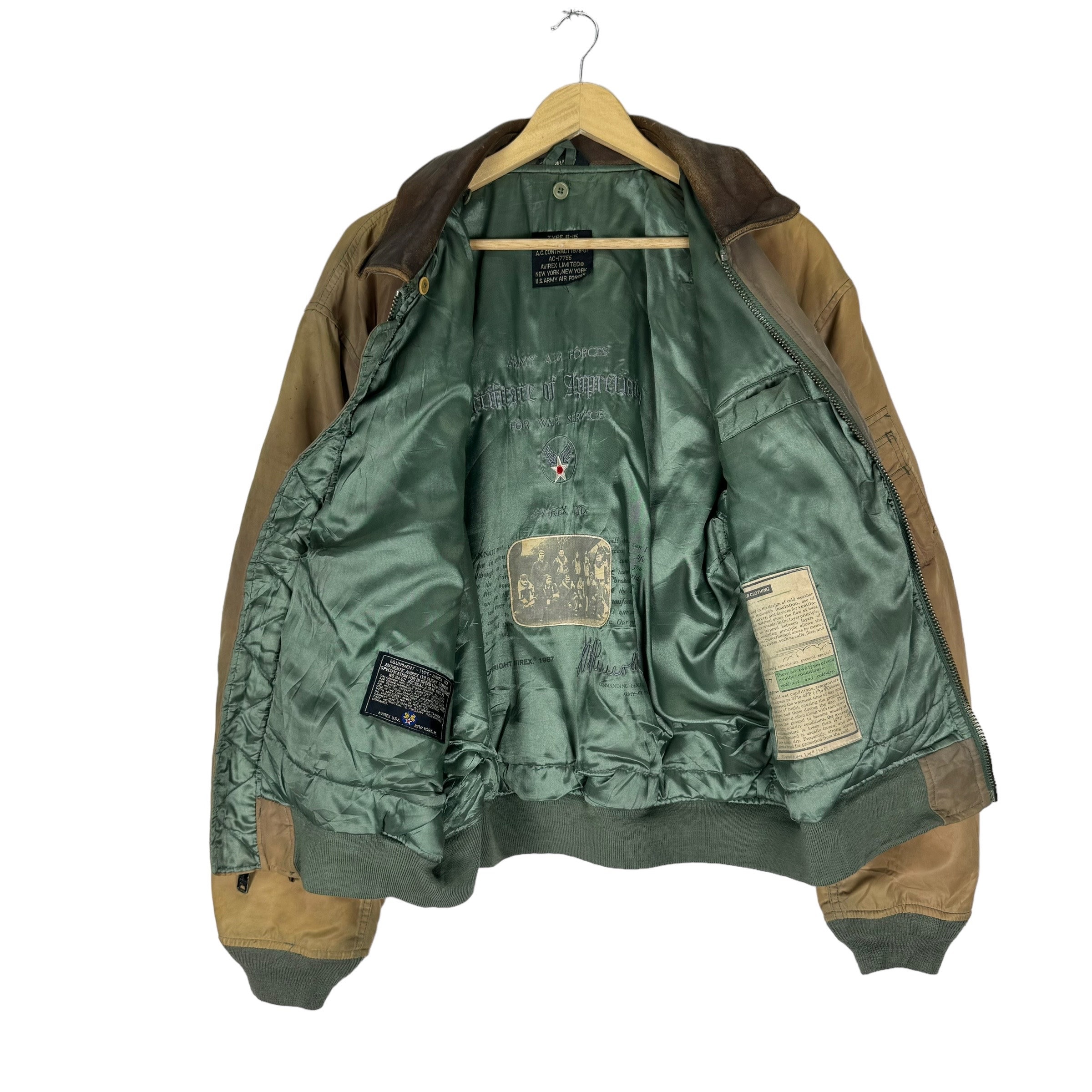 Vintage AVIREX B-15 Bomber Jacket - Leather Collar, Nylon Flight