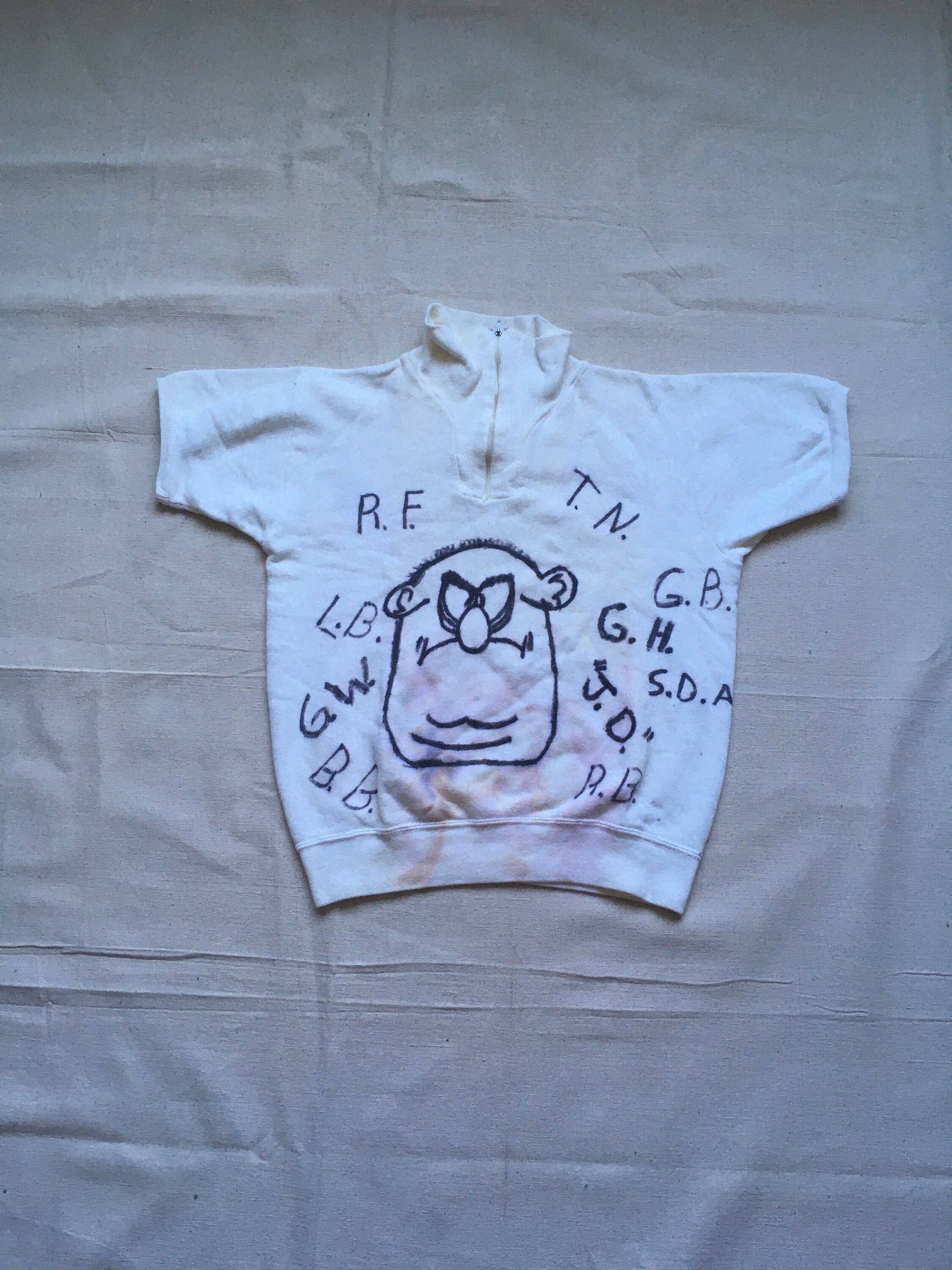 Vintage 60s Hand Drawn Signature Sweatshirt Short Sleeve Quarter