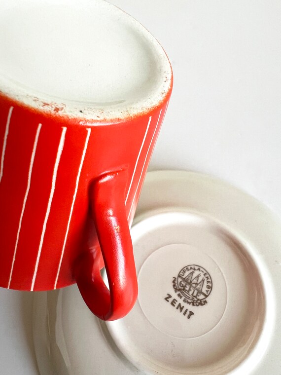 Upsala Ekeby Gefle Zenit Tea Coffee Cup Saucer Red Mid Century - Etsy