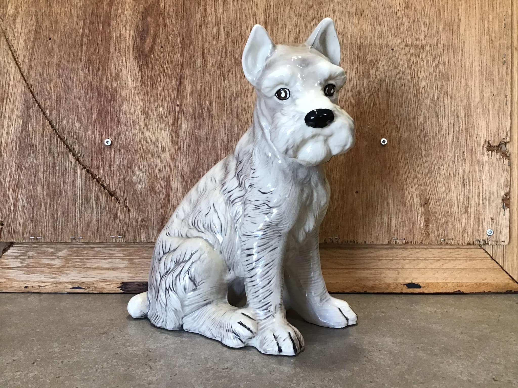ヴィンテージのグレーと白のシュナウザー犬の陶器の置物 - Etsy 日本
