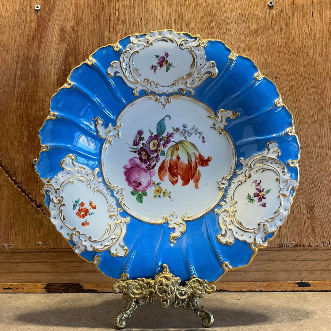 Meissen Porcelain Plate: Blue, White, Gold Floral Cabinet Bowl - Etsy
