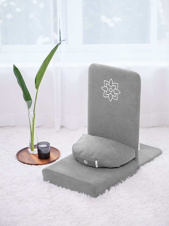 Gray Folding Meditation Chair, Meditation Cushion With Back