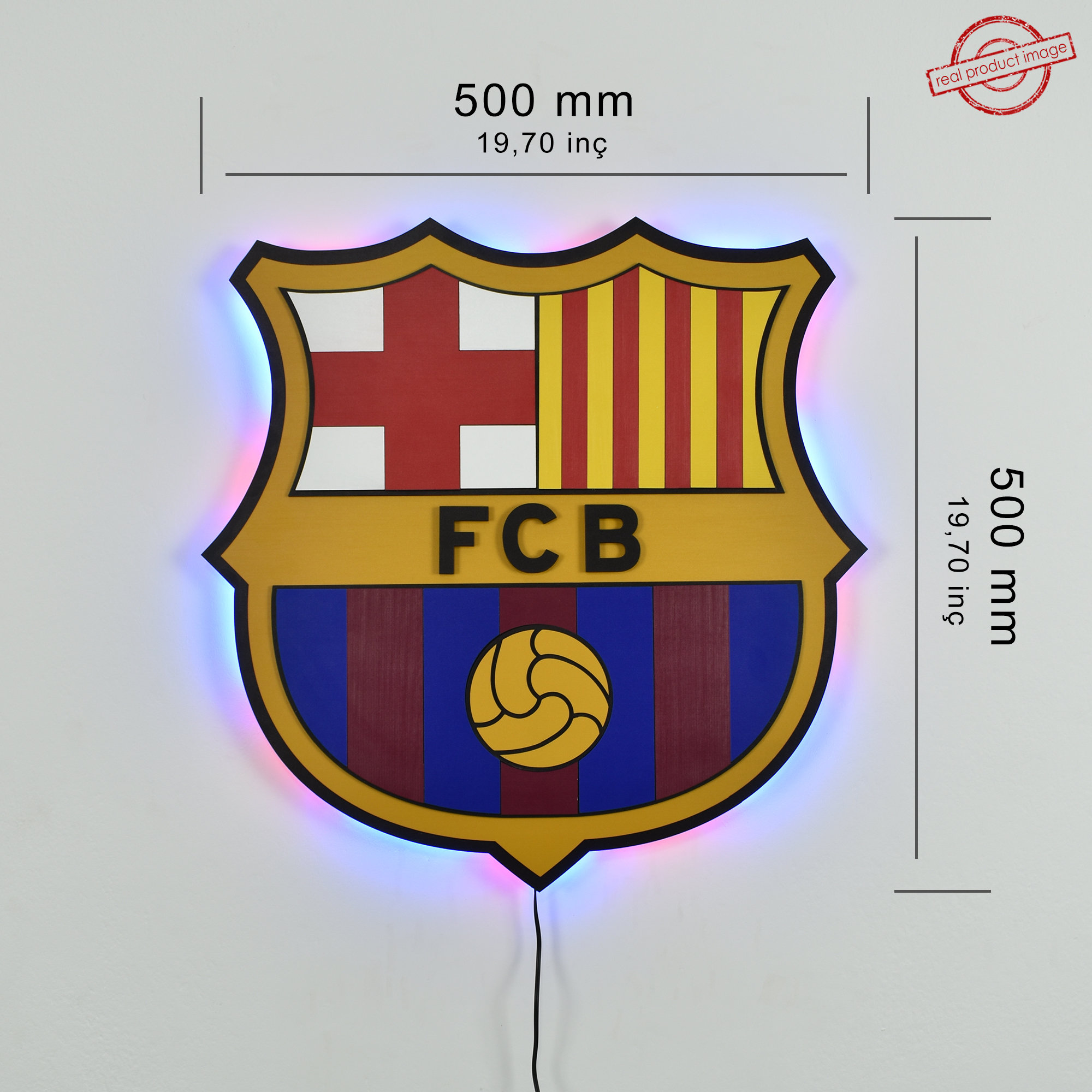 3D FCバルセロナロゴ LEDウォールアート：木製サッカーデコレーション