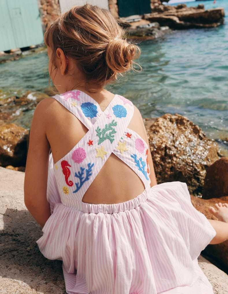 Mini Boden Girl's Harper Cotton Embroidered Cross-back Dress in