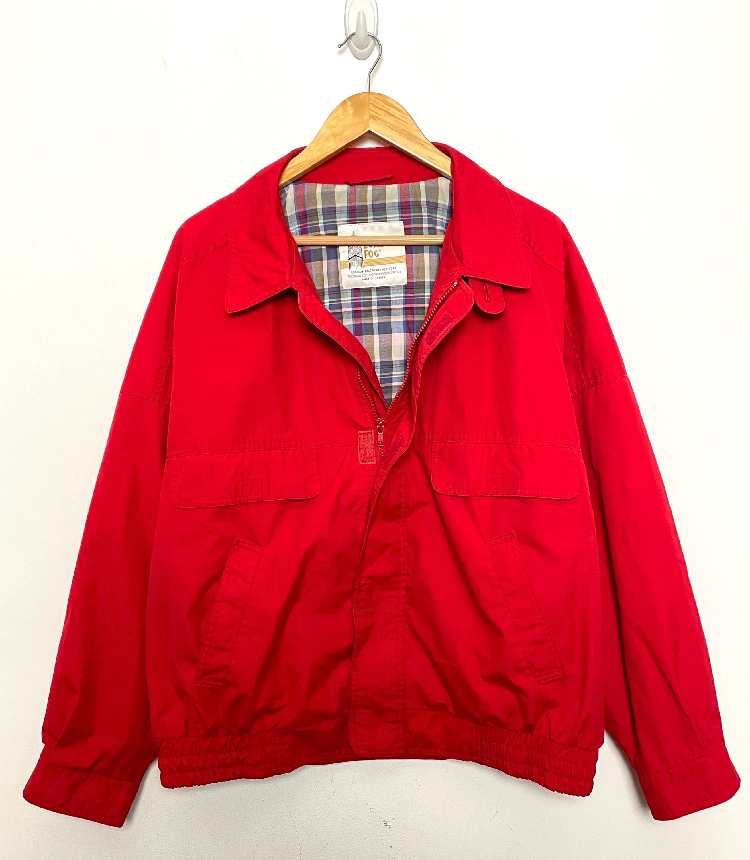Vintage 1980s London Fog Plaid Lined Red Multi Pocket Zip up