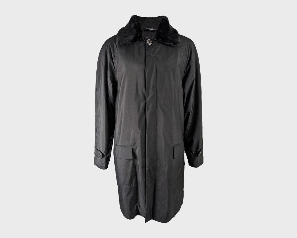 Vintage VERSACE Coat Versus Versace Jacket Black Faux Fur Collar