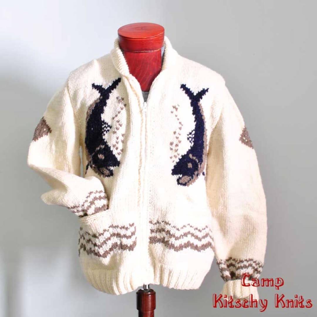 Mary Maxim Sweater Angler's Pride New Wool Cardigan, Murder She