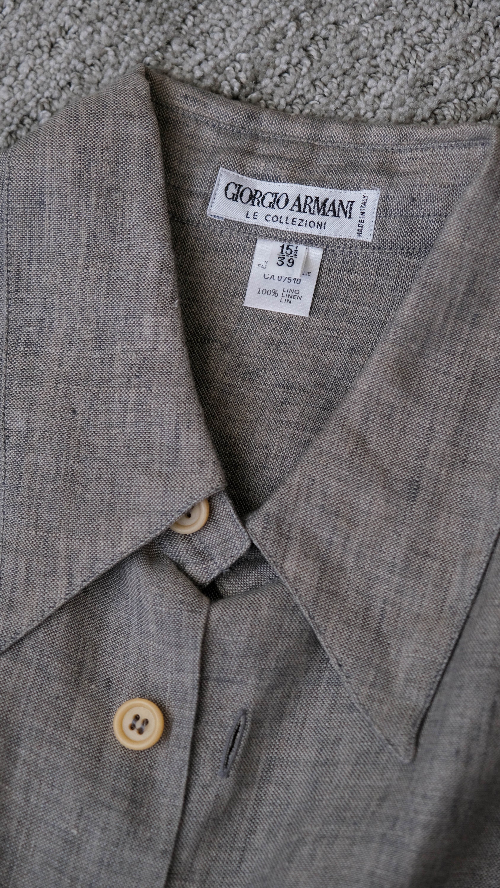 Vintage 80s Giorgio Armani Le Collezioni Light Gray Linen Shirt W