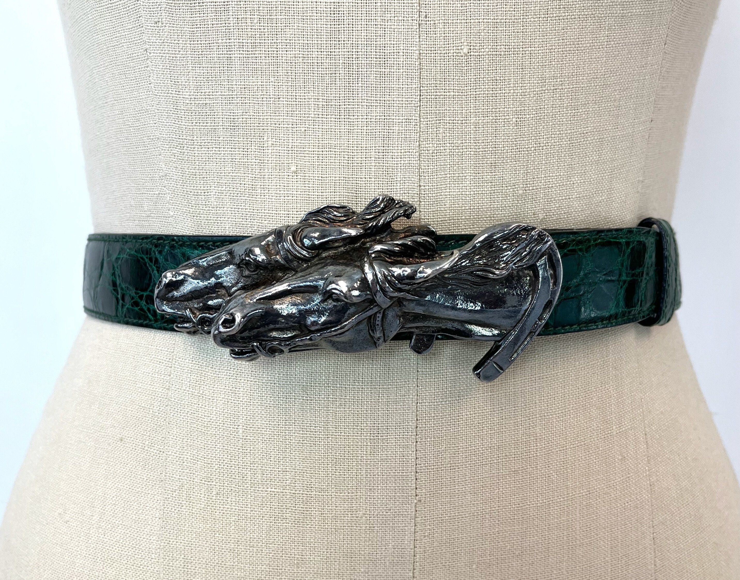 1970s/1980s Gucci Horse Head Horseshoe Buckle Green Alligator