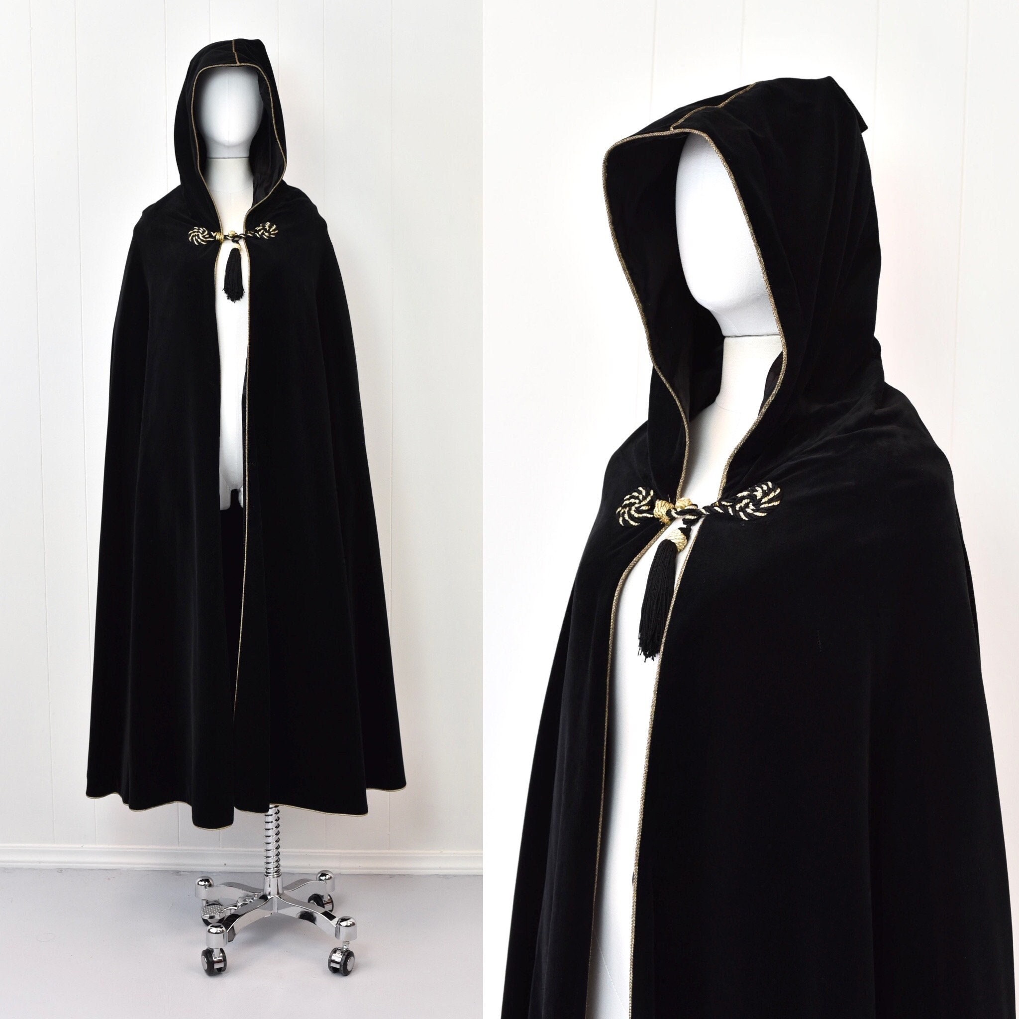 RARE 1970s Yves Saint Laurent Rive Gauche Black Velvet Gold