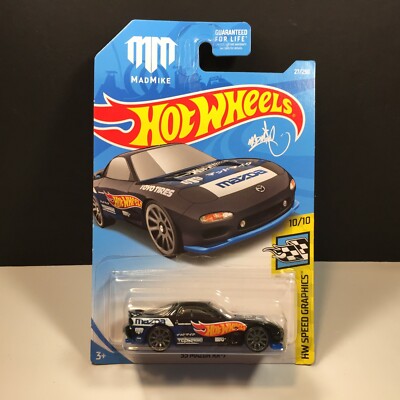 Hot Wheels 2019 #27 1995 Mazda RX-7 MadMike Speed Graphics #10 MOC