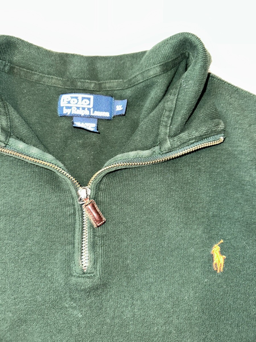 Vintage 90s Polo Ralph Lauren XL green orange Pony Quarter Zip