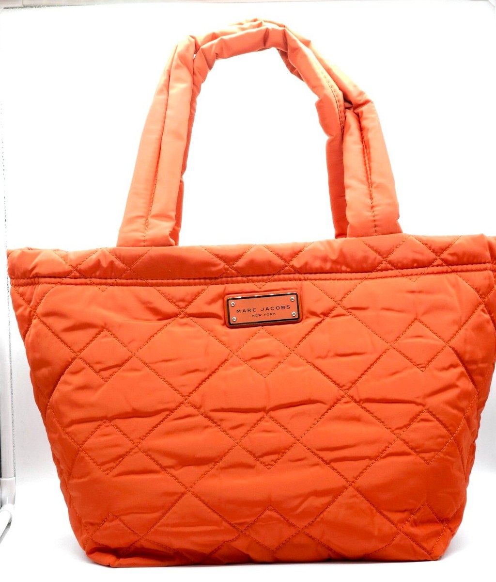 MARC JACOBS Quilted Nylon Zip Logo Tote Bag Mecca Orange Medium