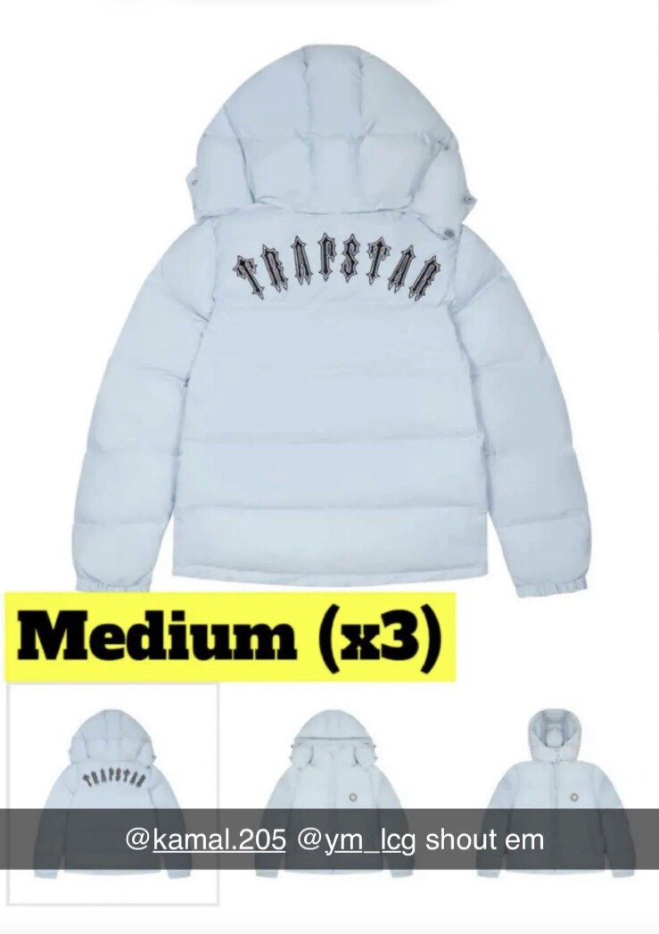 Trapstar Irongate Hooded Puffer Jacket-Ice Blue❄️ Large 💧 BRAND