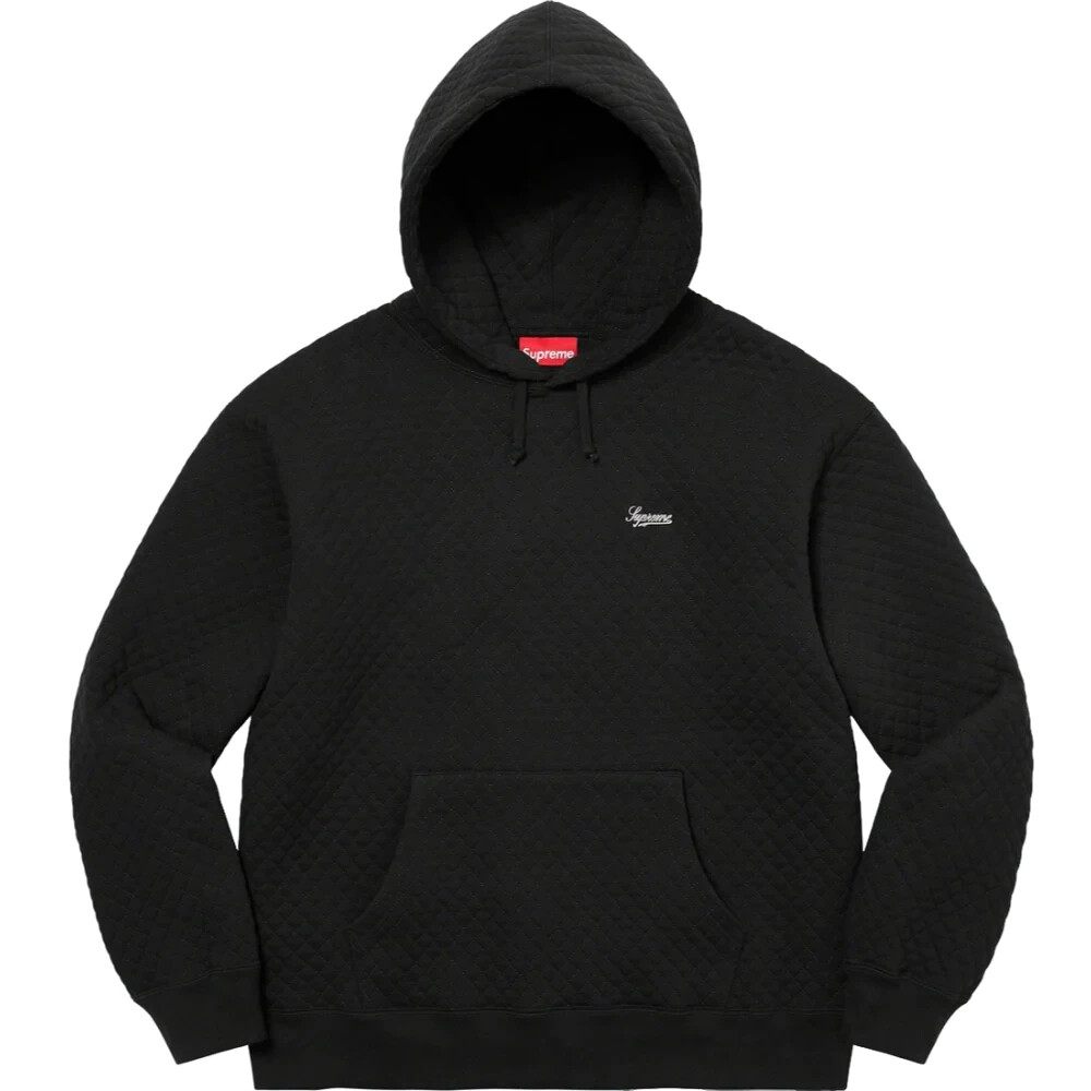 Supreme Micro Quilted Hooded Sweatshirt Black Hoodie SS23 Plate