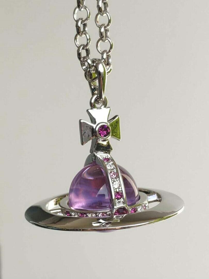 Vivienne Westwood Small Orb Necklace Pendant Purple Silver Cain