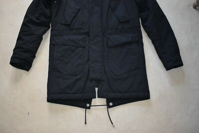 Kooples Black Zip Hooded Fox Fur Fishtail Parka Jacket Coat Mens