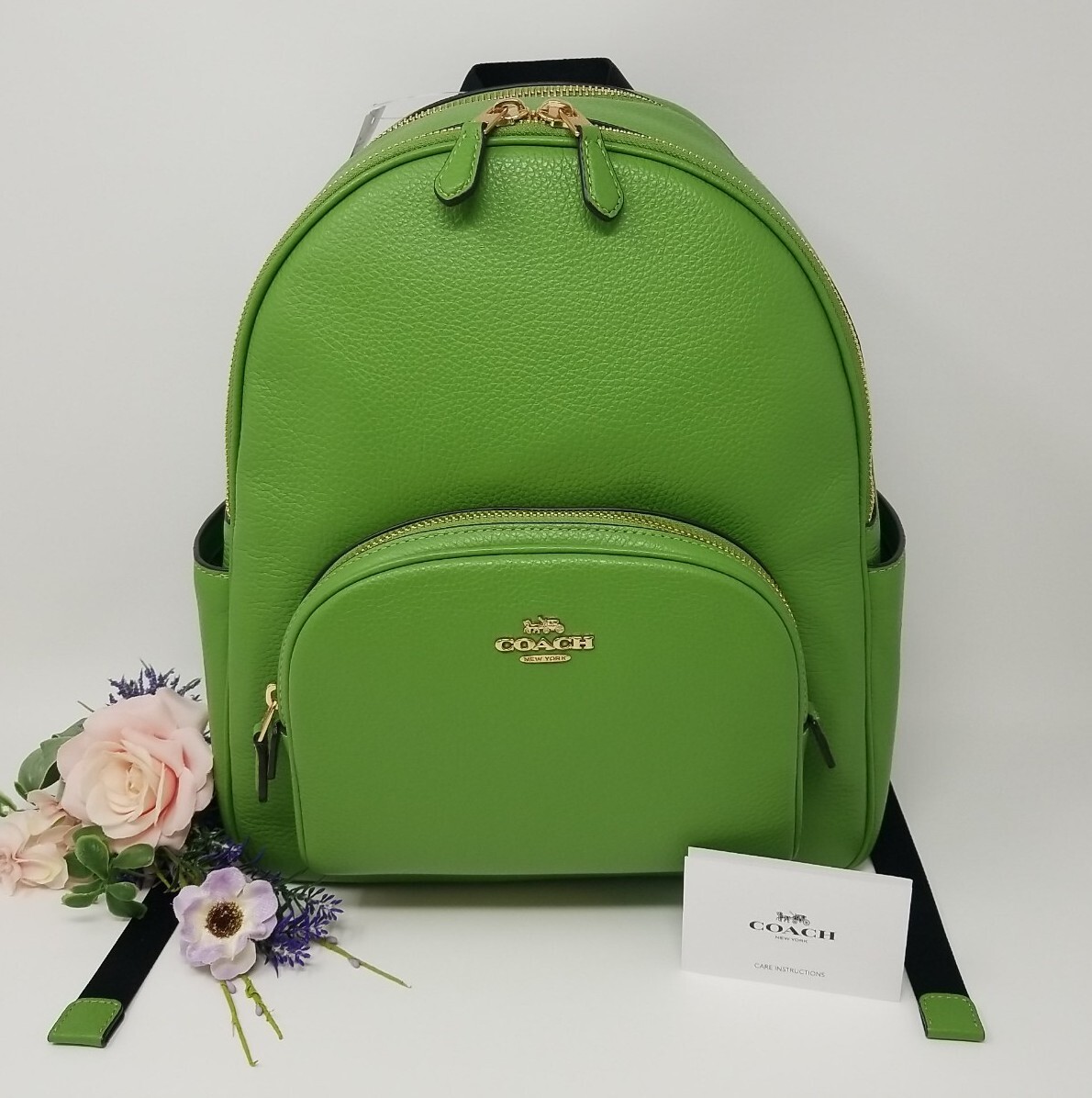 🌟🌷Coach Court Backpack In Neon Green Pebbled Leather NWT