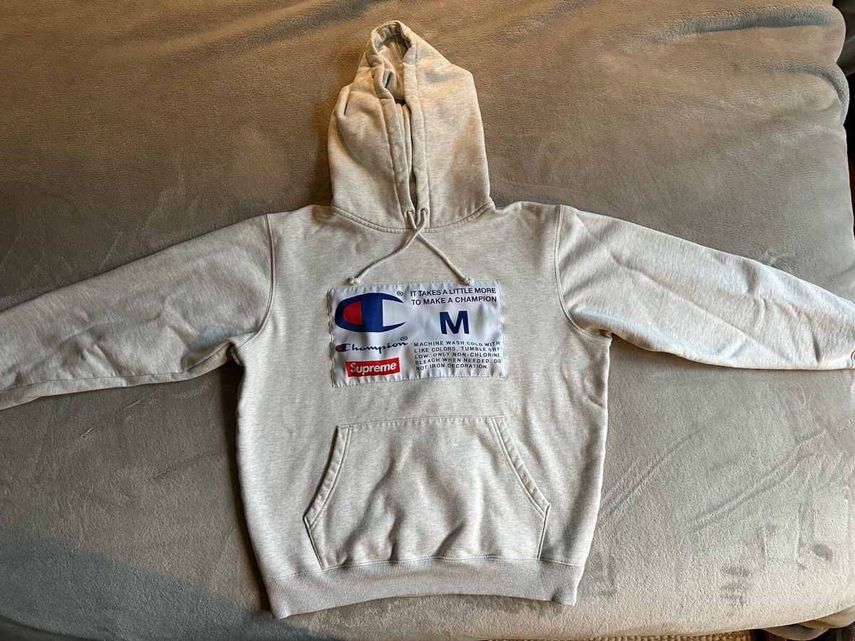 Supreme X Champion Label Ash Gray Hooded Sweatshirt Hoodie Size