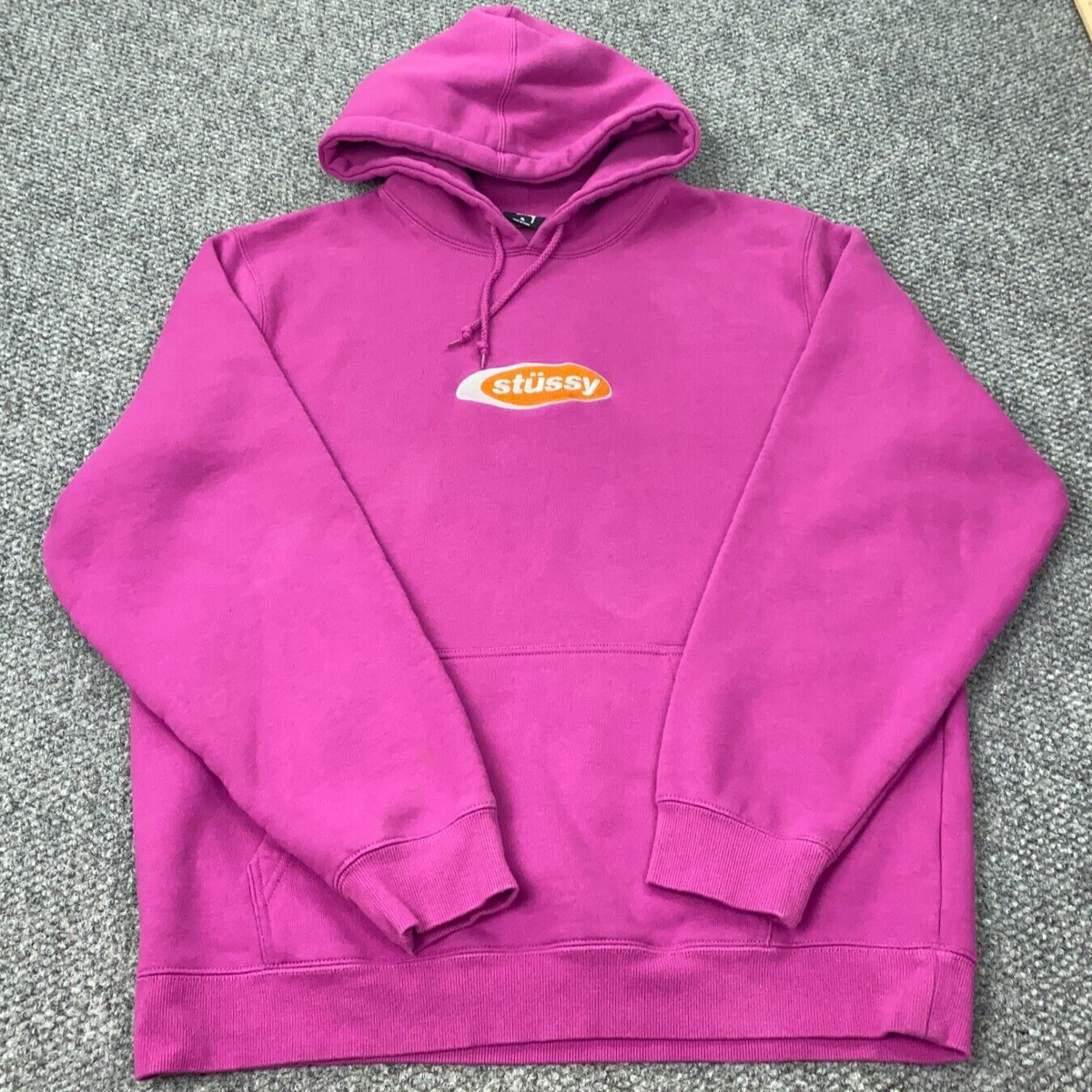 Stussy Oval App. Hoodie Mens XL Magenta Sweatshirt Embroidered Sk8