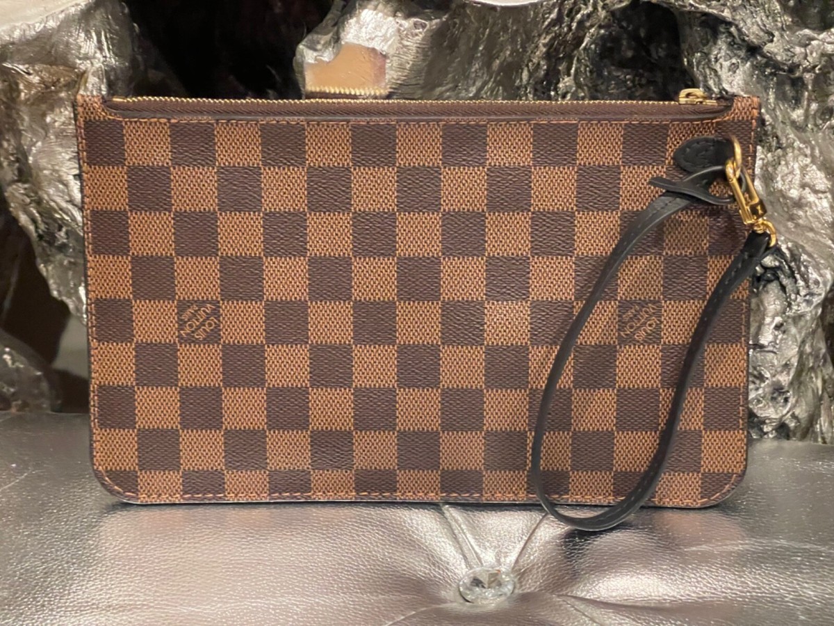 Louis Vuitton Neverfull Pochette Pouch Damier Ebene Brown Rose
