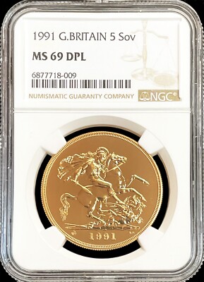 1991 GOLD GREAT BRITAIN 996 MINTED 5 POUNDS NGC MS69 DEEP