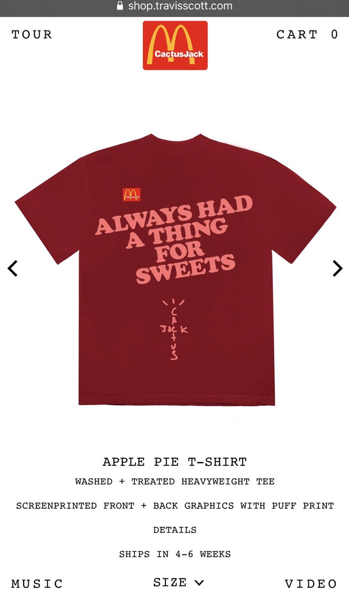 🌵 Travis Scott Cactus Jack McDonald's 🍎 APPLE PIE T-Shirt