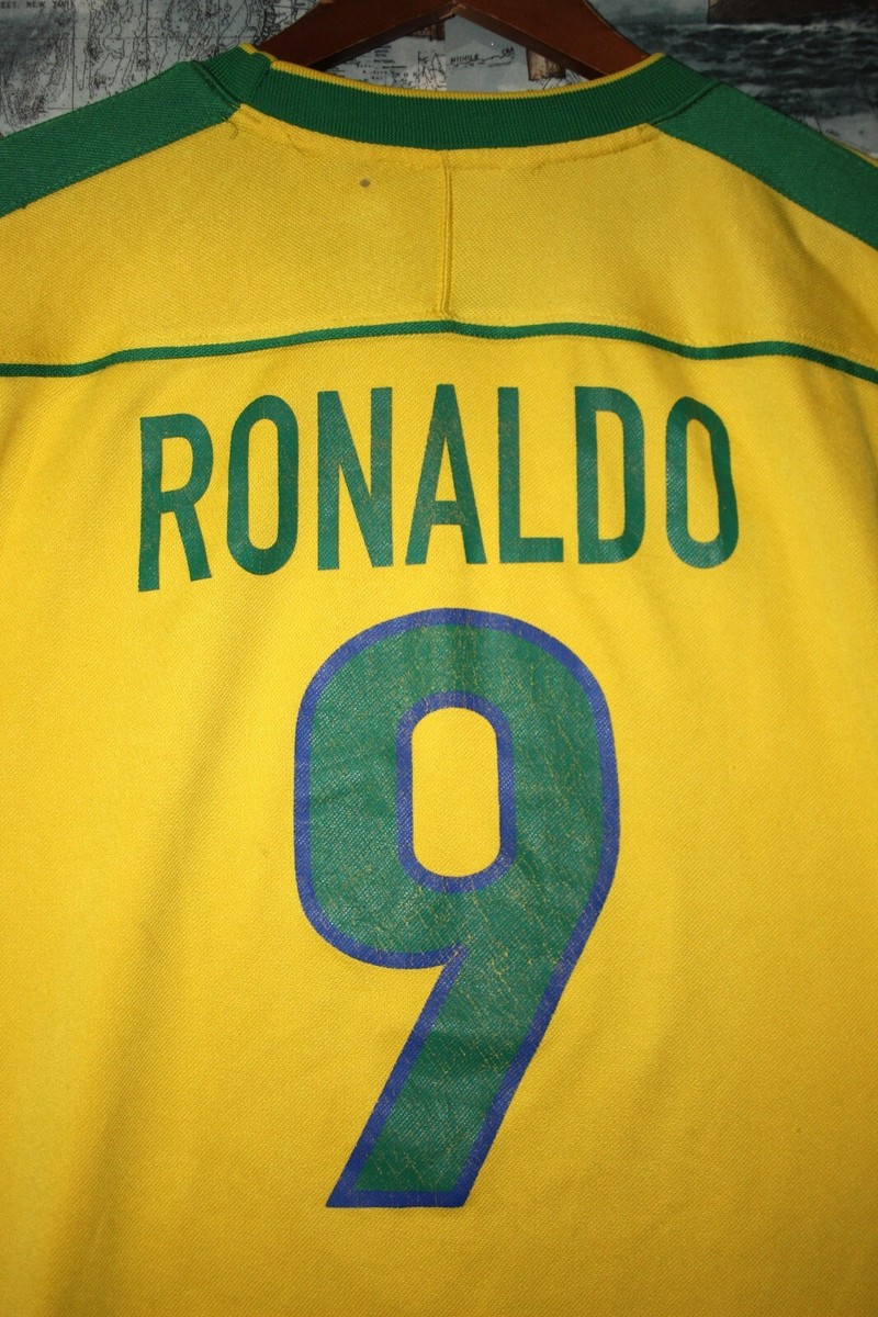 BRAZIL 1998 HOME VINTAGE FOOTBALL SHIRT RONALDO #9 ORIGINAL NIKE
