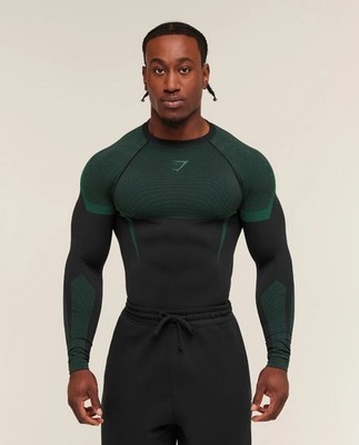 Gymshark Onyx 5.0 Seamless Long Sleeve T-Shirt Black Lift Green