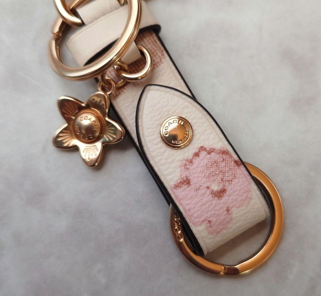 Coach Cherry Blossom Keychain Trigger Snap Bag Charm Pink Strap