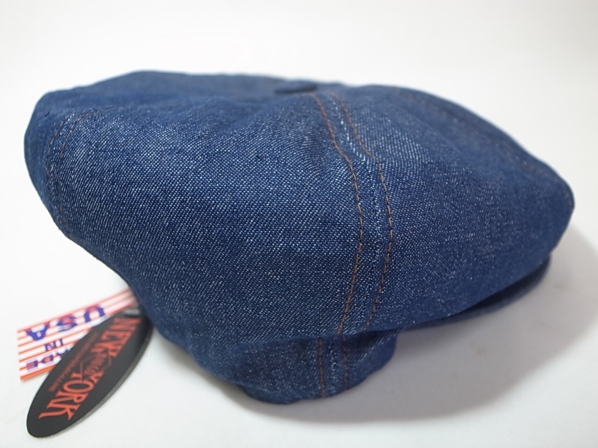 New York Hat Co Denim Stitch Newsboy Cap Cotton Blue size XL Made