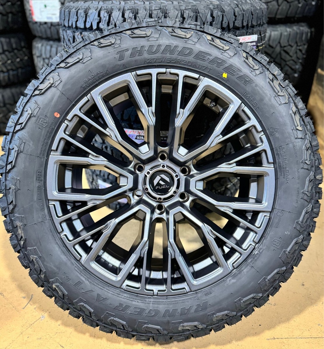 20x9 Fuel Rebar Gray Wheels 275/55R20 32